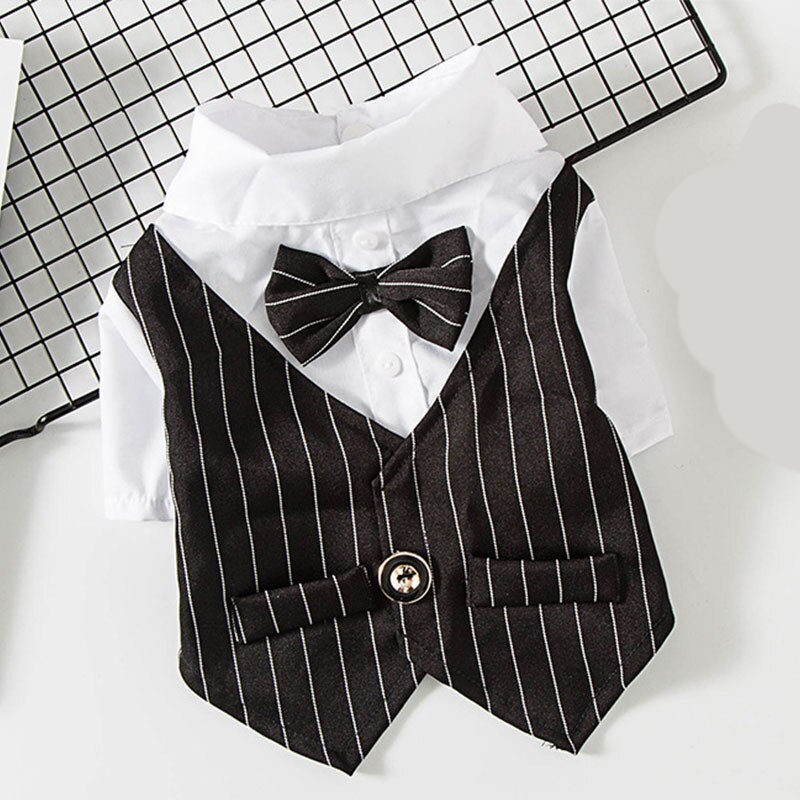 Perro trajes ropa de perro macho traje rojo con arco abrigo para traje botones ropa de mascotas para verano boda lazos perro camisas