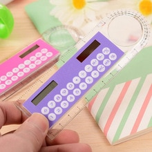Mini regla aritmética 3 en 1 con calculadora de energía Solar y función de lupa papelería escolar herramienta de medición de dibujo