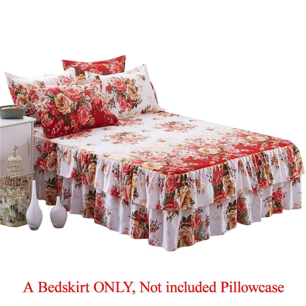 Romantisk to-lags seng nederdel chiffon sengetæppe satin bomuld lagen til bryllup dekoration sengetæppe med elastik: Et sengeskørt
