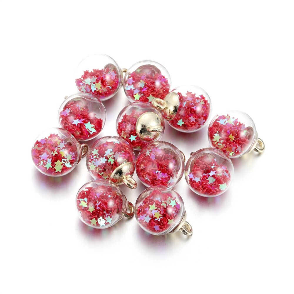 10 Uds. De cuentas de estrella de bola transparente de cristal de 16mm, dijes de lentejuelas, colgante para pulsera, collar, accesorios para hacer joyería DIY: Bronce antiguo plateado