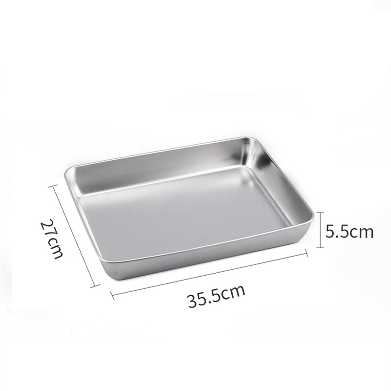 Stainless Steel Flat Bottom Storage Tray with Lid Square Food Plate Cake Bread Pastry Baking Pan Dish Bakeware Kitchen Tools: Red