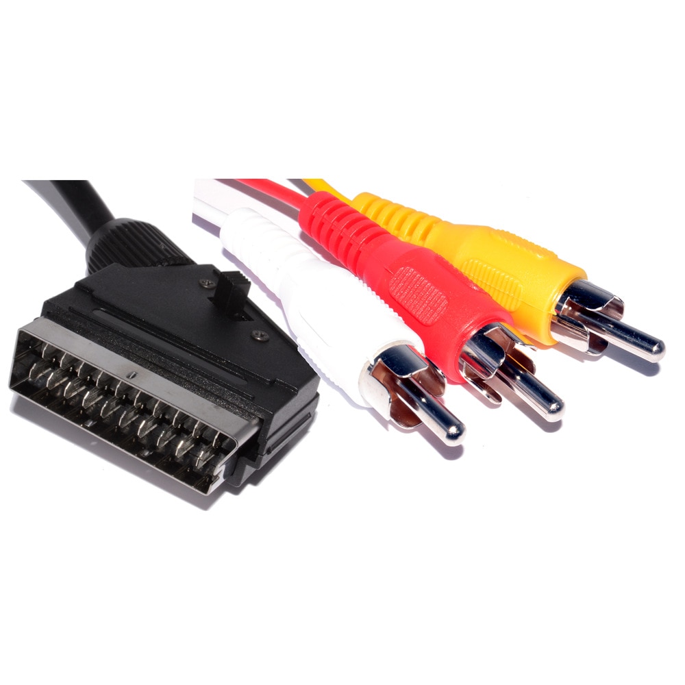 21 -stifts scart-adapter av svart  to 3 rca phono komposit s-video med in/ut-omkopplare scart-adapter av scart till rca triple 3 x phono