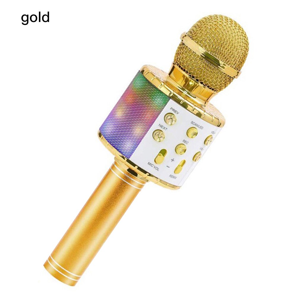 WS858 Bluetooth Karaoke Wireless Microphone Speaker Handheld Condenser Microphone Player Singing Recorder Mic LED: LED Gold