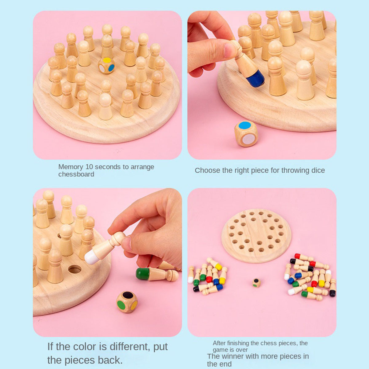 Kids Wooden Memory Chess Board Game Color Match Stick Puzzles Cognitive Learning Educational Toys for Children