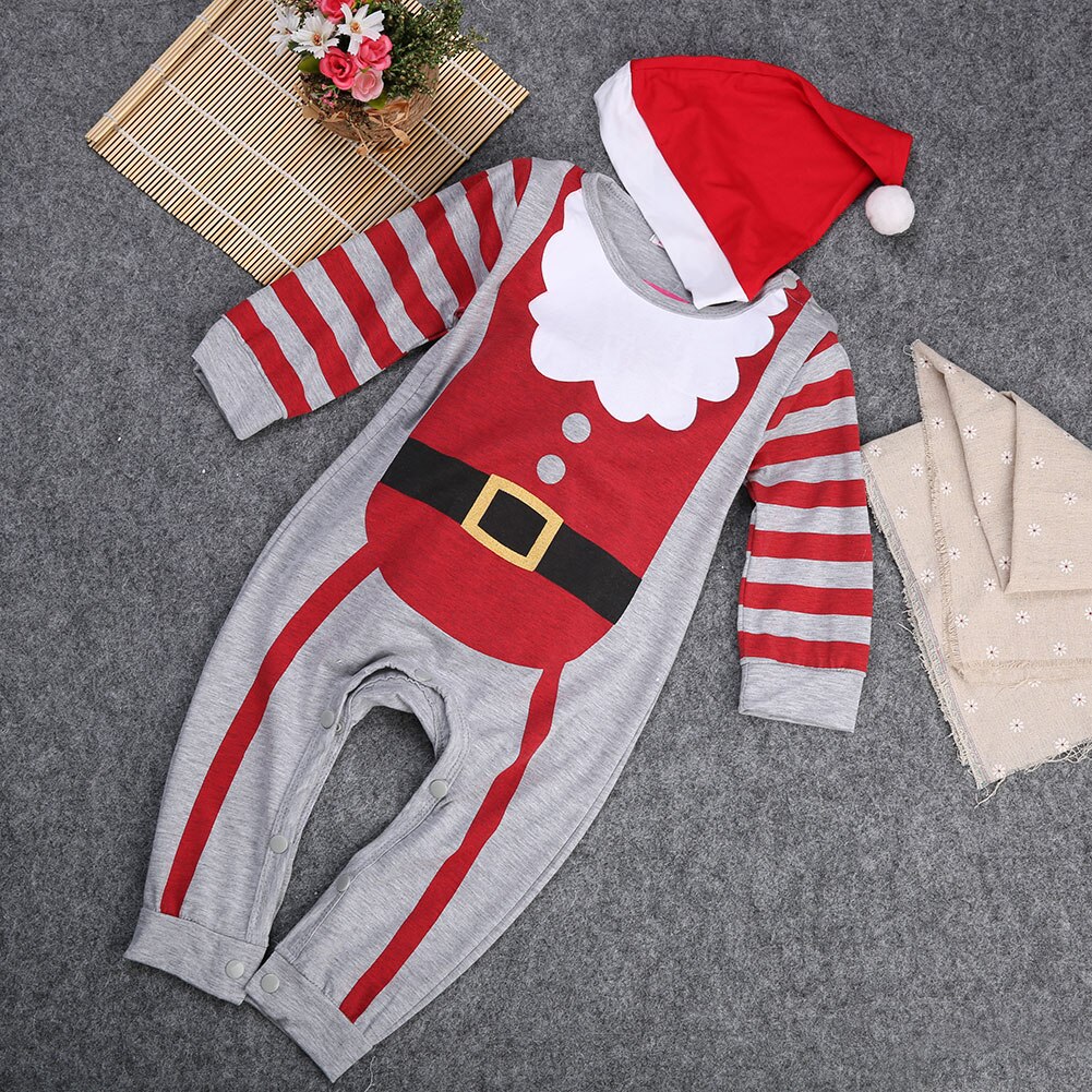 Baby Spring Autumn Clothing Newborn Unisex Kid Boy Girl Christmas Striped Jumpsuit Romper Xmas Santa Claus Outfit Set