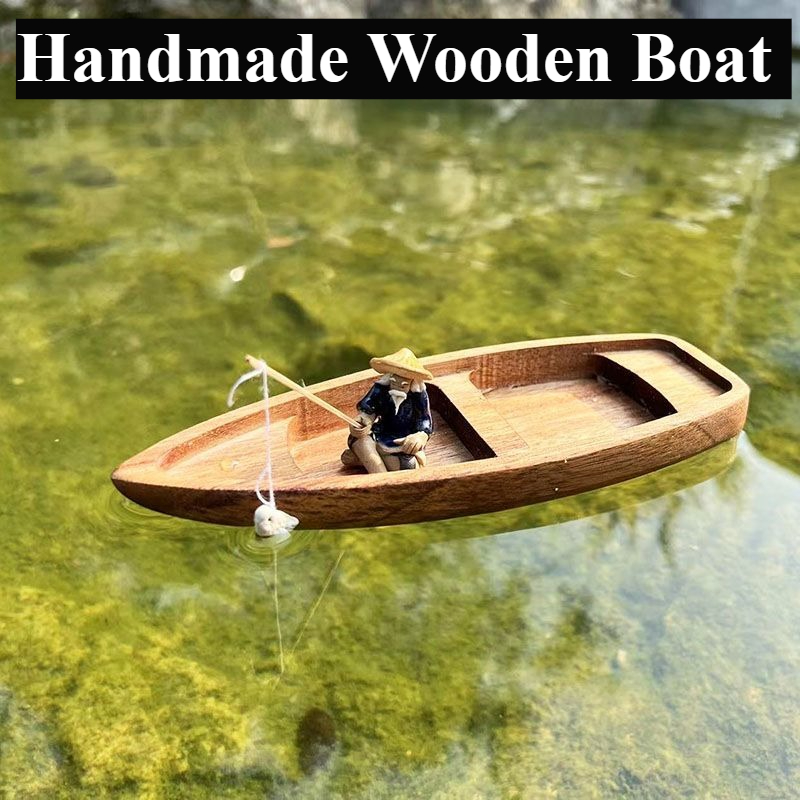 Handgemaakte houten boot decoratie mini drijvende boot model landschapsarchitectuur vissersboot aquarium vijver decoratie aquarium accessoires