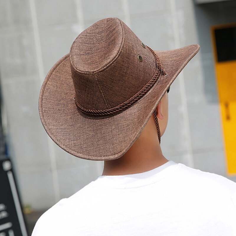 2022 Men's Western Cowboy Hat Linen Straw Hat Outdoor Travel Sun Jazz Hat Big Brim Chic Knight Caps