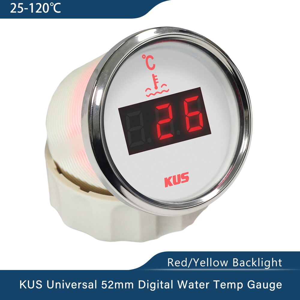 KUS 52mm Car Boat Digital Water Temp Meter for Car Turbo Boost Water Temperature Gauge Indicator 25-120 Celsius 12V 24V