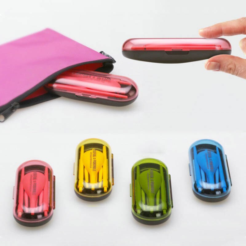 Kit de necessidade de viagem colher garfo pauzinhos piquenique utensílios de cozinha portátil dobrável gadgets três peças 1 conjunto de plástico