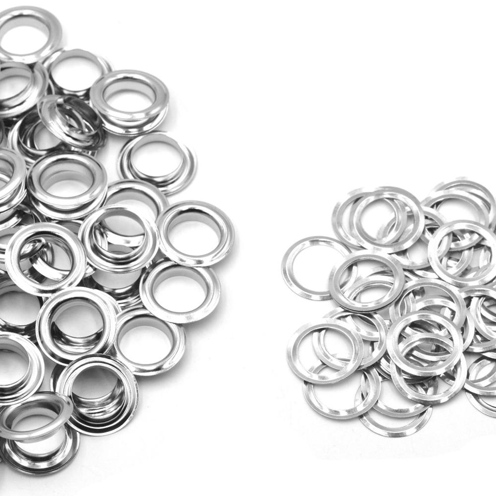 30 juegos de ojal de borde plano plateado de Material de latón de 12mm y 14mm con arandela para zapatos artesanales DIY de cuero, accesorios para tapa de cinturón