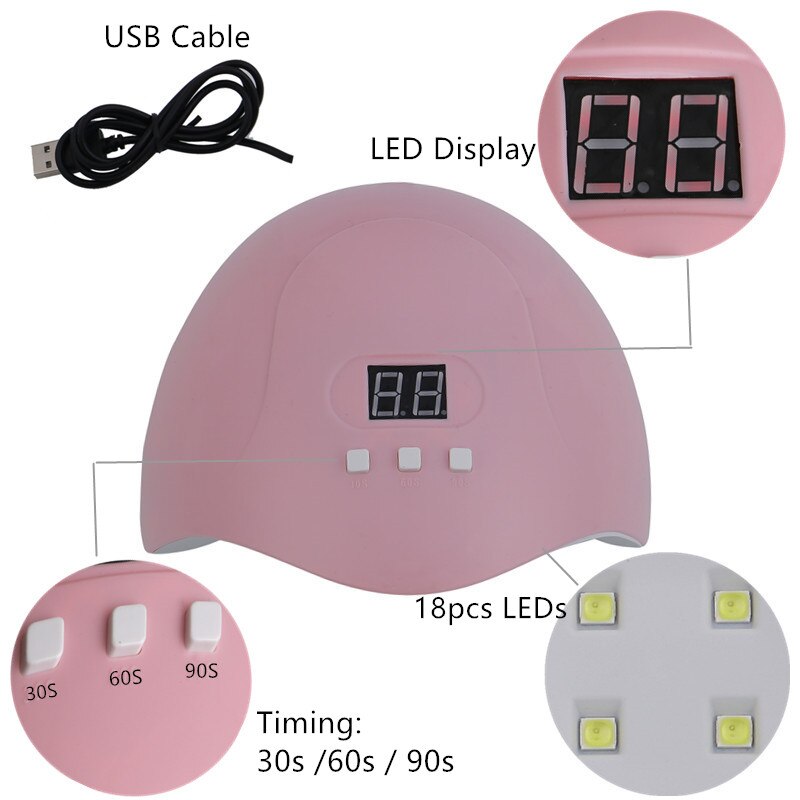 36w negletørker uv gellakk neglelampe til tørking gjeting negler lakk manikyr maskin med 18 stk lampe perler uv ledet lampe