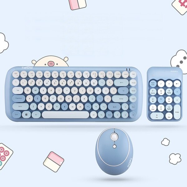 Notebook Office 3 in 1 Mini 2.4G Wireless Keyboard,Mouse and Number Pad Round Punk Mini Wireless Keyboard and Mouse Set