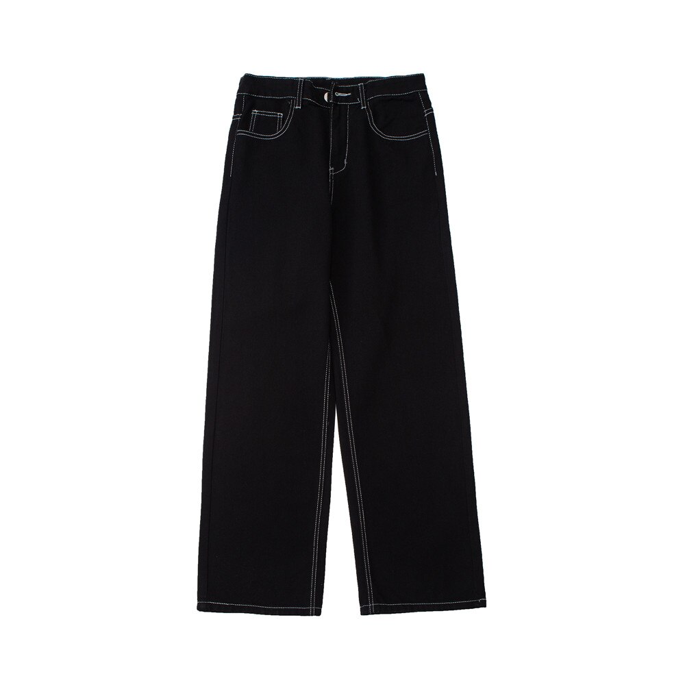Stitch denim bukser herre high street wide leg bukser streetwear løse jeans casual bukser mænd: Sort / L