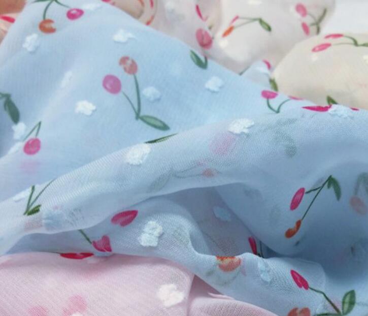 Cosplay Dress Chiffon Swissdot cherry Printed Soft dress fabric swiss dot Tilda craft fabric dress material: 2 Blue