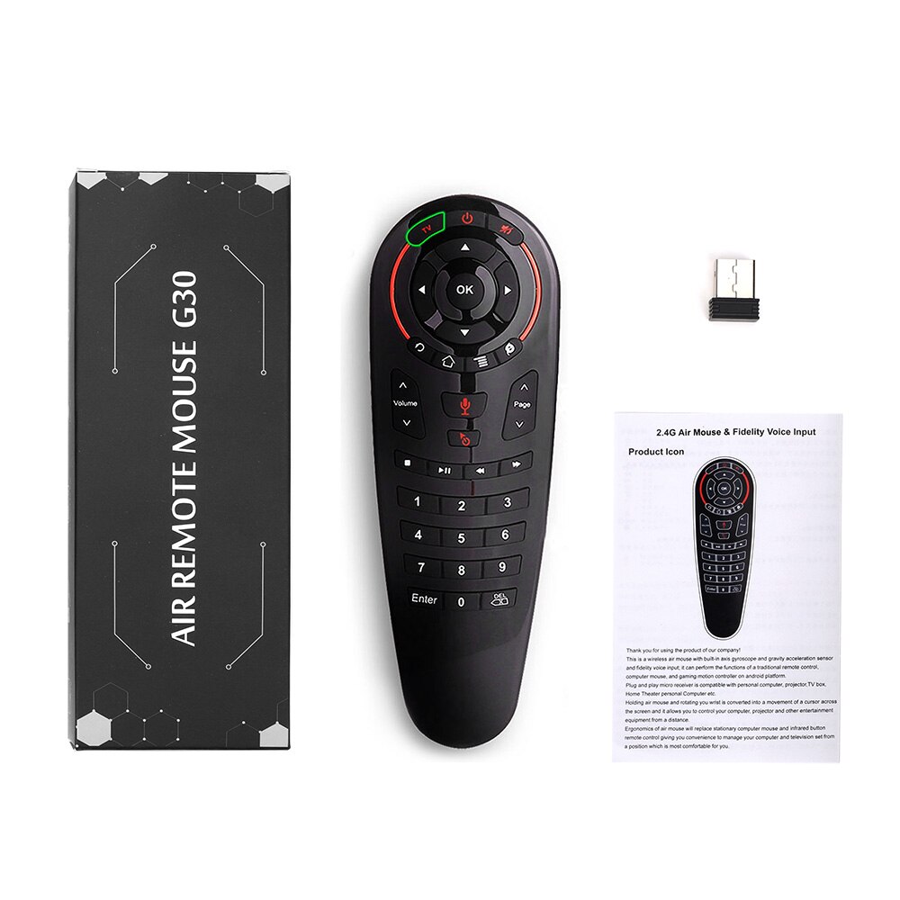 Télécommande g30 voix,  g30s souris aériennes, 2.4g mini claviers sans fil, gyroscope d'apprentissage infrarouge, assistant google pour android tv box pc