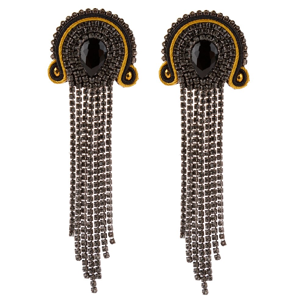 KPacTa Handmade Weaving Soutache Vintage Full Crystal Long Tassel Earrings For Women Temperament Earring Banquet