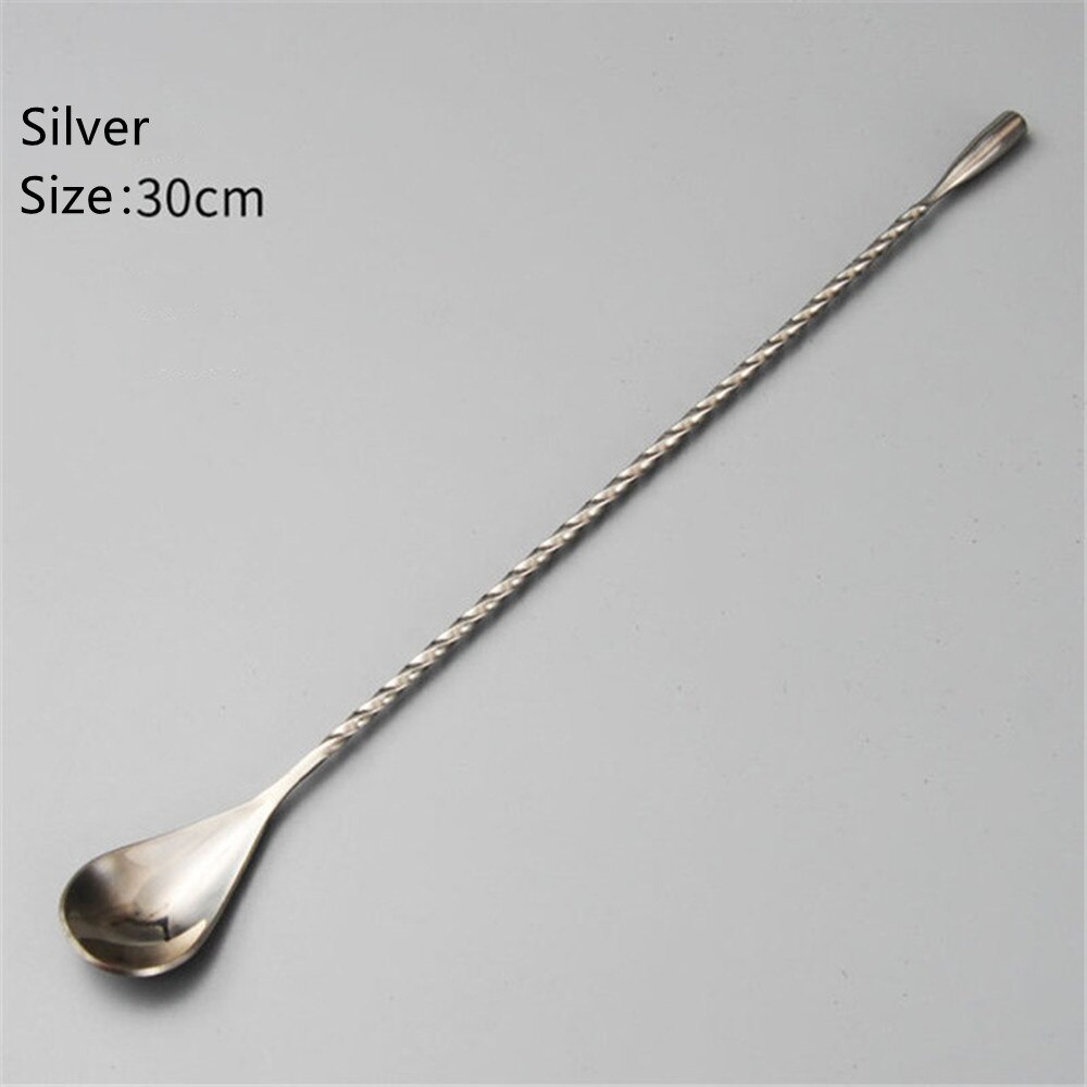 4 Colors Stainless Steel Mixing Cocktail Spoons With Long Handle Spiral Pattern Coffee Spoon Bar Spoon Bartender Tools Bar Tools: Silver