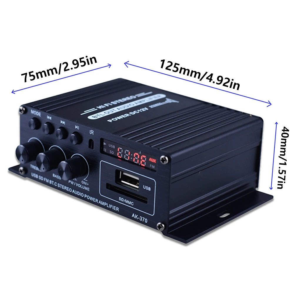 AK370 Bluetooth Verstärker Klang Ampere HIFI 2,0 Kanal Bass und HöHenne Einstellung für RCA SD USB Blitz Antrieb USB Audio- Eingang DC12V