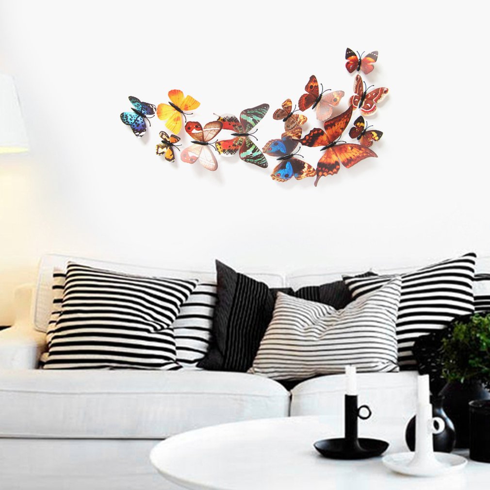 12 Uds PVC 3d mariposa decoración de pared bonitas mariposas pared calcomanías artísticas decoración del hogar arte de pared de habitación