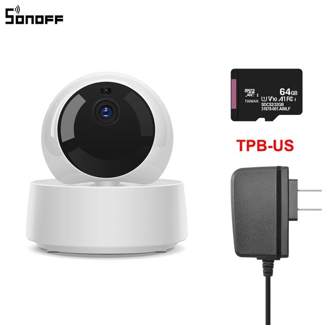 Sonoff-câmera de segurança sem fio, wi-fi, ip 1080p, babá eletrônica, alarme, câmera inteligente, vigilância: US and 64G TF Card