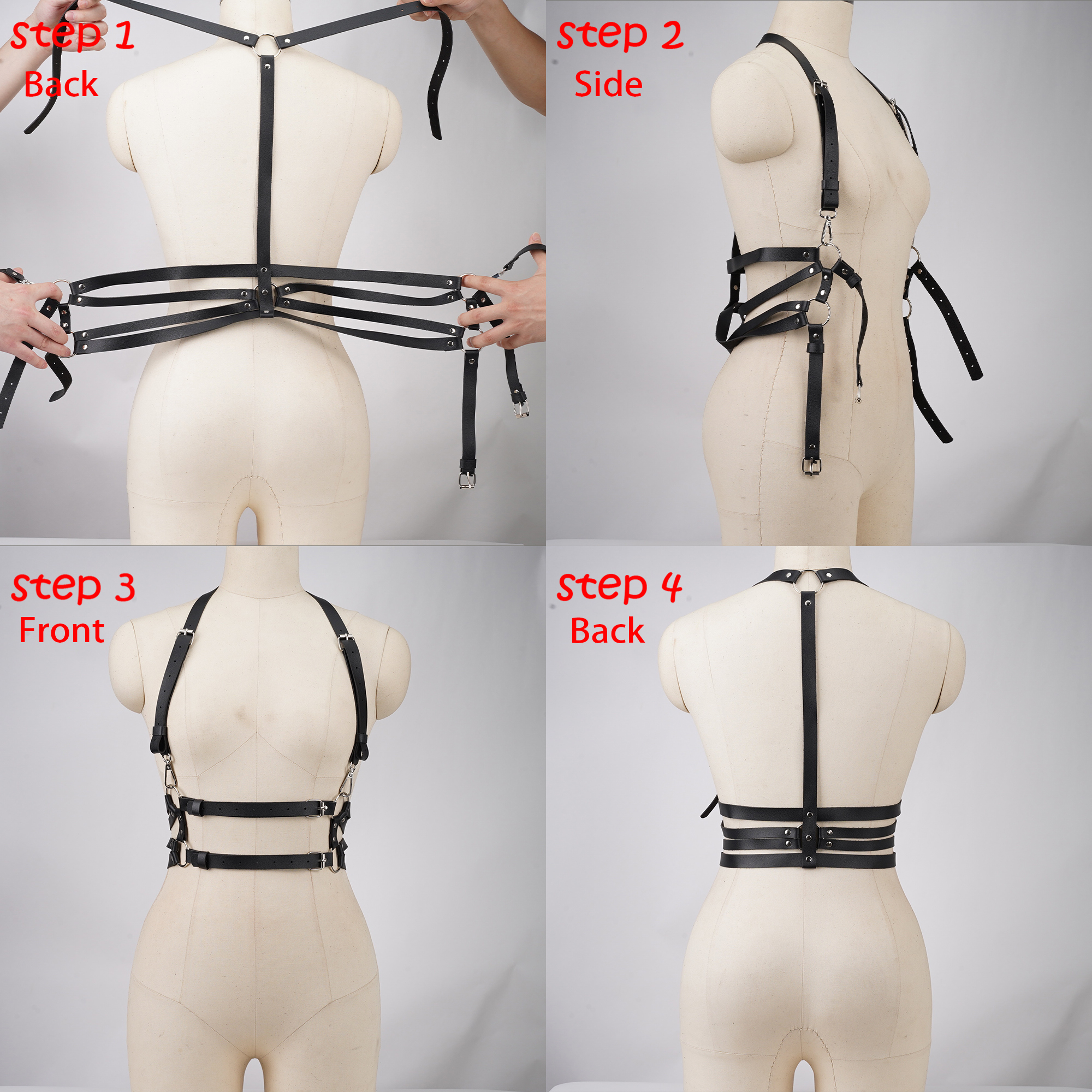 Arnés de cuero de para mujer, cinturón con tachuelas, decoración decorativa, correas de arnés, tirantes para mujer, accesorios de ropa gótica