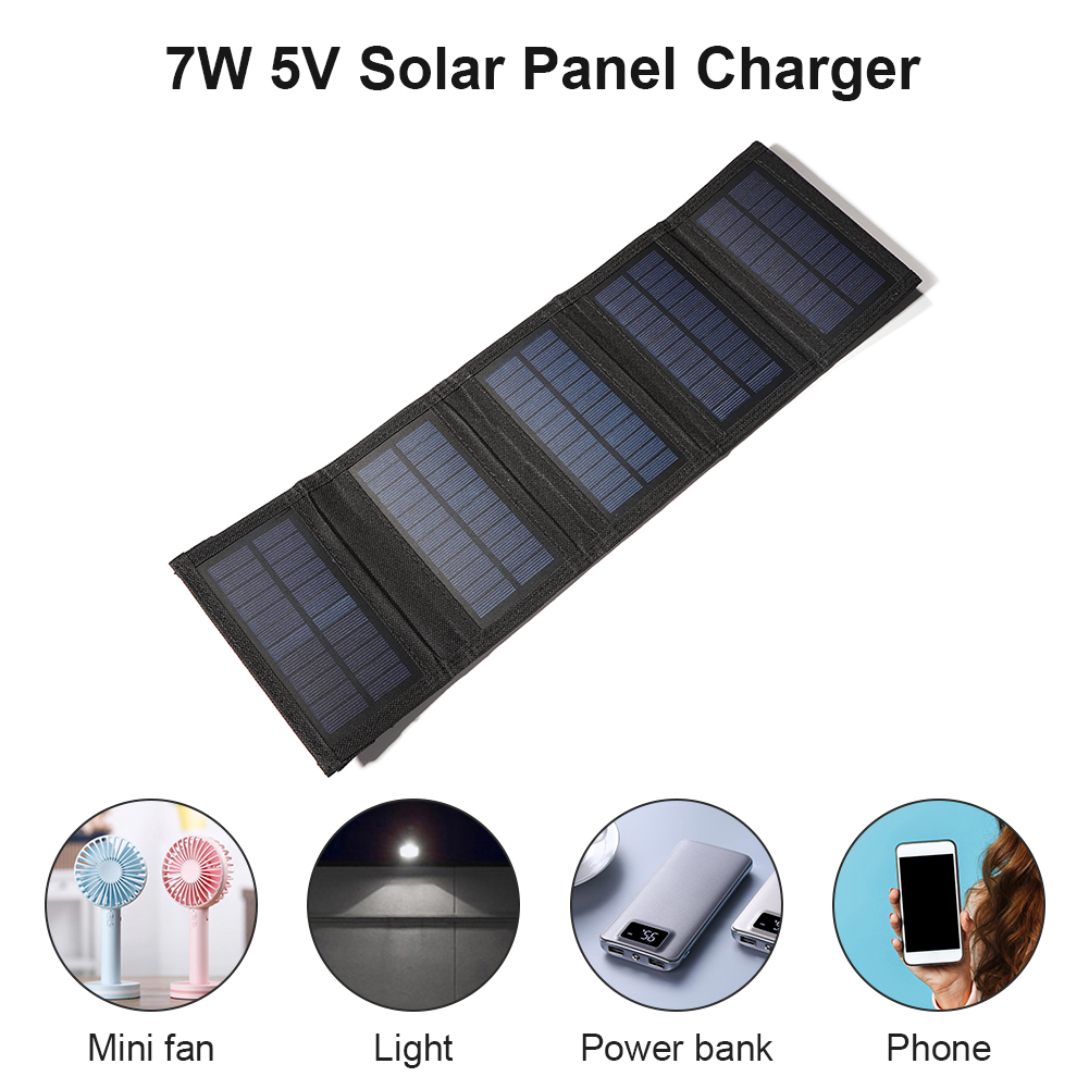 20W Foldable Solar Panel USB Solar Cells 5V Portable Battery Charger Outdoor Solar Charger Power Bank for Smartphones Charging: 7W 484x145x2MM