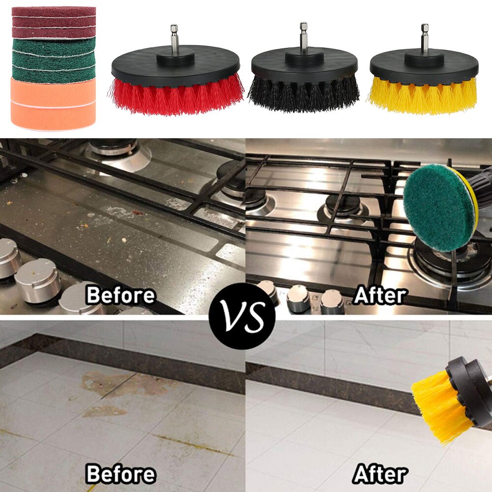 19Pcs Boor Borstel Bijlagen Set Elektrische Boor Borstel Scrub Pads Grout Boormachines Alle Purpose Power Scrubber Cleaning Tools