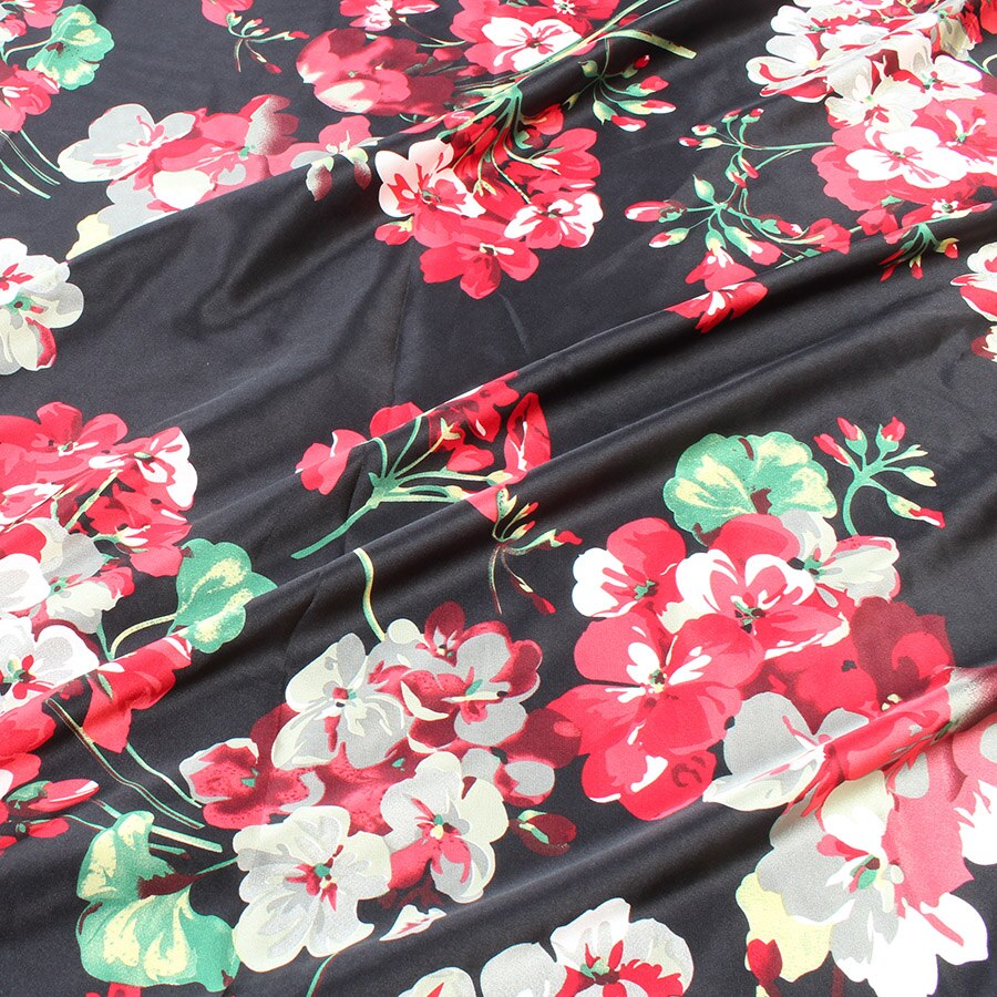 Micro Elastic Satin Fabric Crepe Charmeuse Soft Bridal Dress Summer Clothes Material - 1 Yard: Black