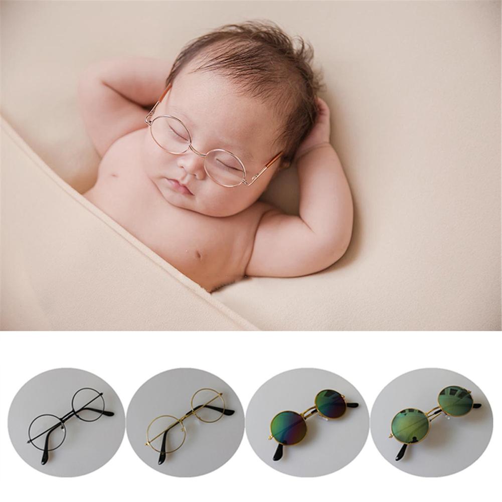 Neugeborenen Gläser Fotografie Props Infant Baby Metall UV400 Schutz Sonnenbrille Runde Brille Fotografie Requisiten