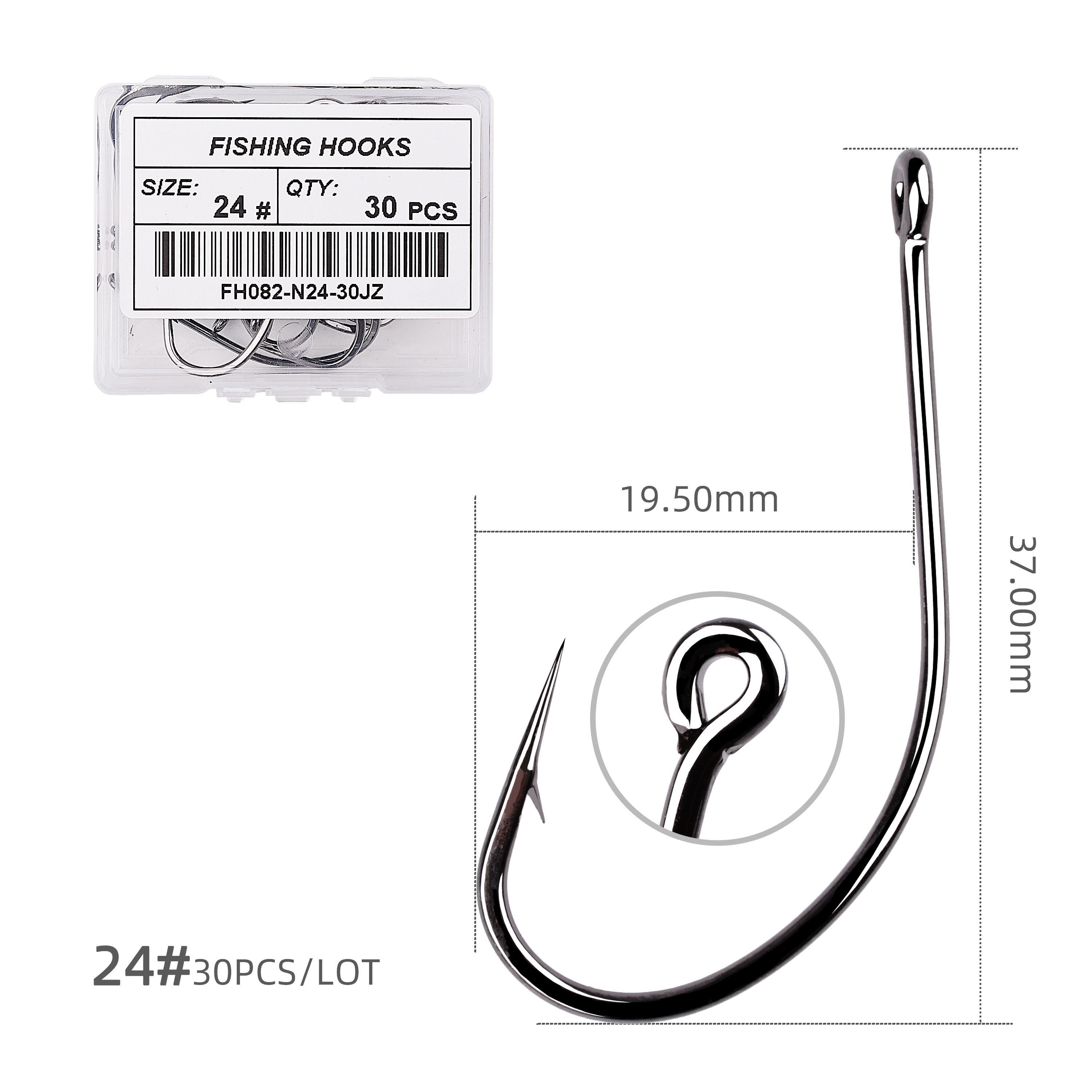 30pcs Fishing Hooks Hign Carbon Steel Offset Barbed Sea Fishhook For Soft Lure Worm Fish Hook Bass Carp Fishing Tackle Box: Size 24 -30pcs