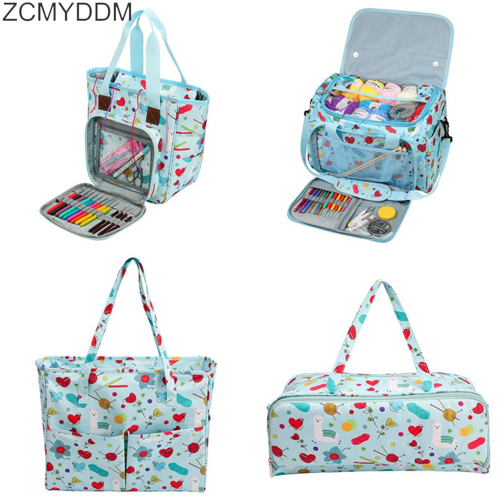 ZCMYDDM Print Knitting Storage Bag Yarn Tote Organizer with Inner Divider DIY Household Organizer Knitting Needle Bag