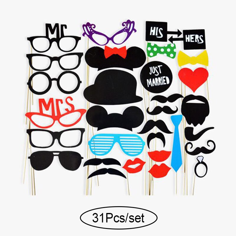 10-60 st diy-rekvisita till fotobås roliga mask glasögon mustasch läpp på pinne födelsedag brud bröllop dekoration fest tillbehör: 31 st set glasögon