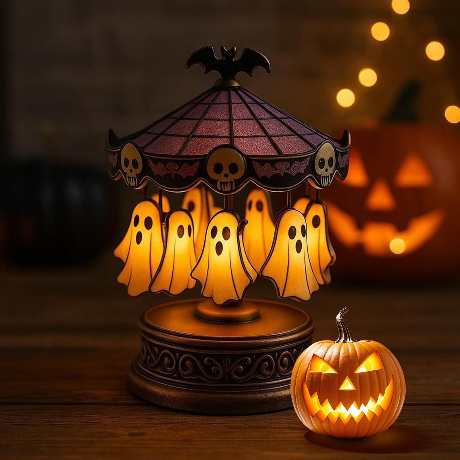 Lampa Nocna Karuzela Duchów, Ładowalna, klasyczny, Halloweenowa, Antyczna, Straszna, Pływająca Dekoracja Stołu z Duchem na Halloween