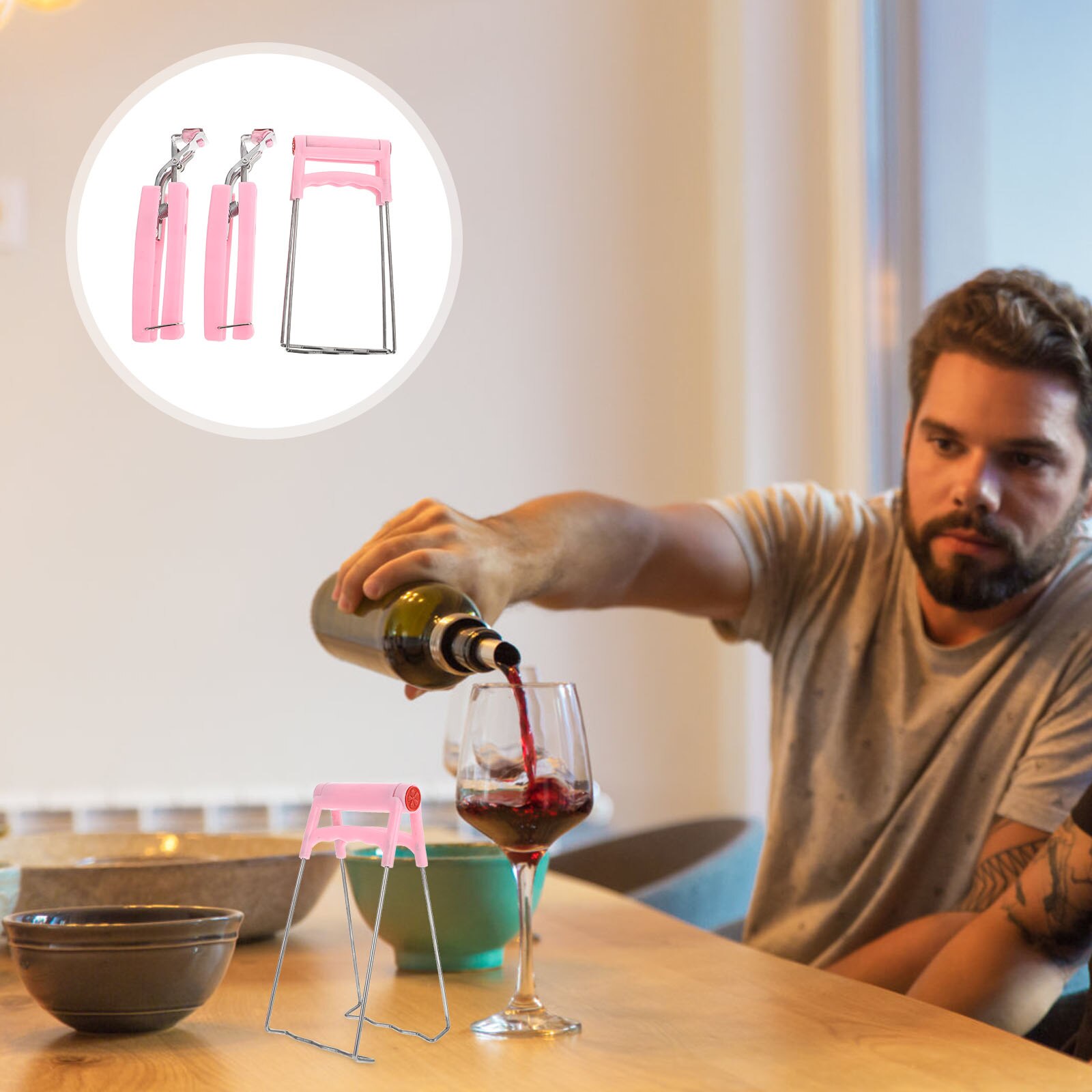 3pcs Pot Pan Clamp Pan Bowl Gripper Kitchen Bowl Clip Tray Gripper Dish Grippers: Pink