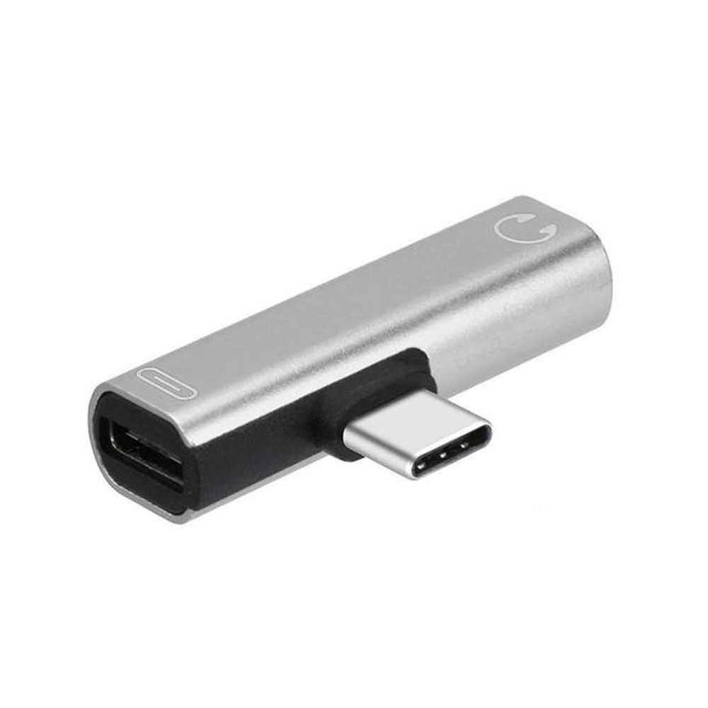 Mini 2 In 1 Usb Type C Adapter 3.5Mm Jack Audio Hoofdtelefoon Adapter USB-C Opladen Adapter Voor Mobiele Telefoon: Grey