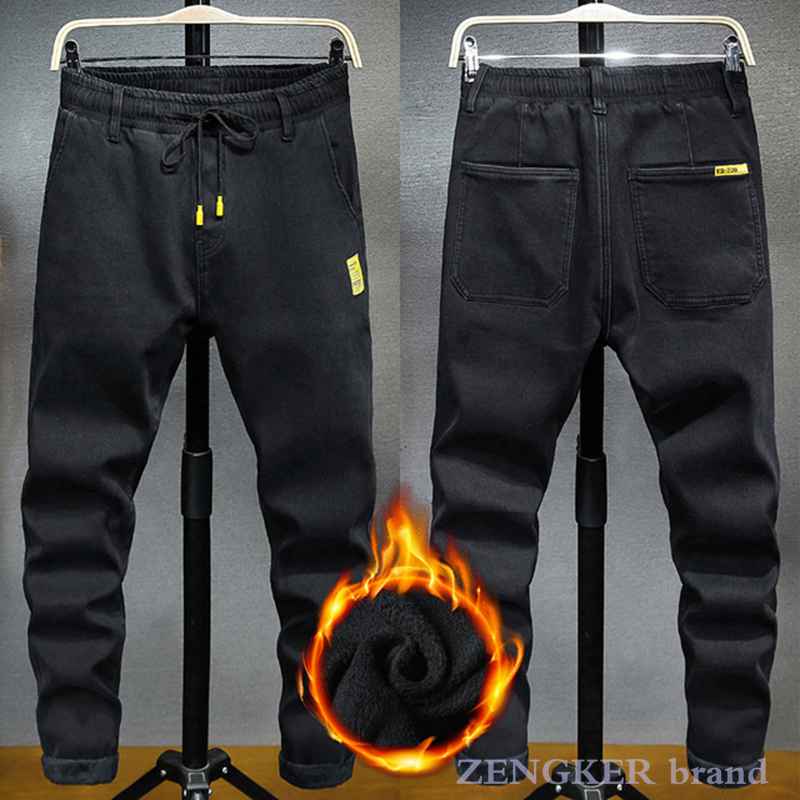 Pantalones vaqueros holgados de estilo japonés para hombre, pantalón harén de terciopelo elástico de talla grande, con cordones, color negro, 7XL, 6XL
