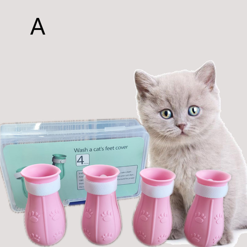 Couvre-pieds en Silicone anti-rayures et morsures pour chat, chaussures de bain pour animaux de compagnie: Smooth pink