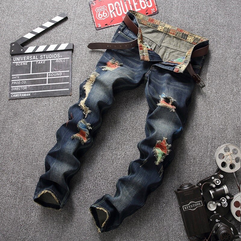 Ripped Pockets detailed Denim Trousers