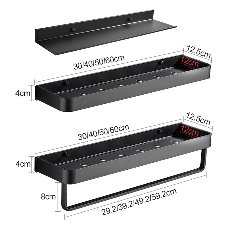Badkamer Planken Bad Douche Muur Aluminium Zwart Badkamer Plank Gemonteerd Keuken Opslag Houder 30-60Cm
