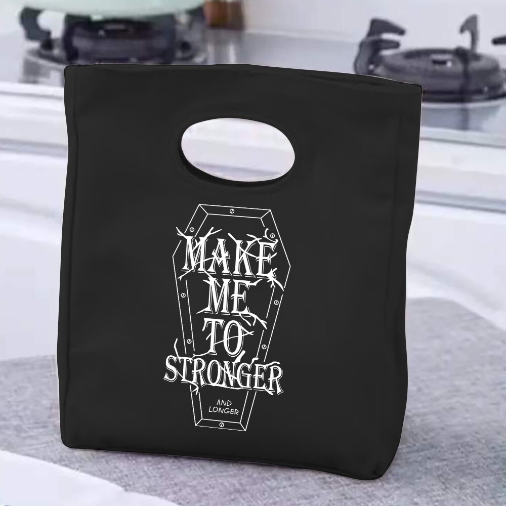 Lunch Bag Handle Insulation Cooler Bag Lunch Box Picnic Travel Portable Food Storage White Picture Printed Thermal Food Bag: Khaki