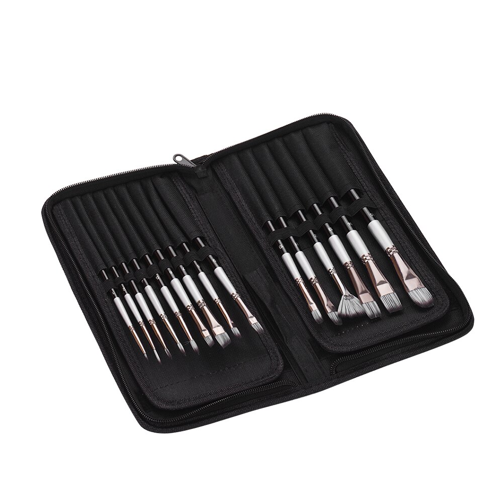 15pcs/set Artist Paint Brushes Set with Drawing Paintbrush Nylon Hair Wooden Handle Scraper Sponge Ball Carrying Case