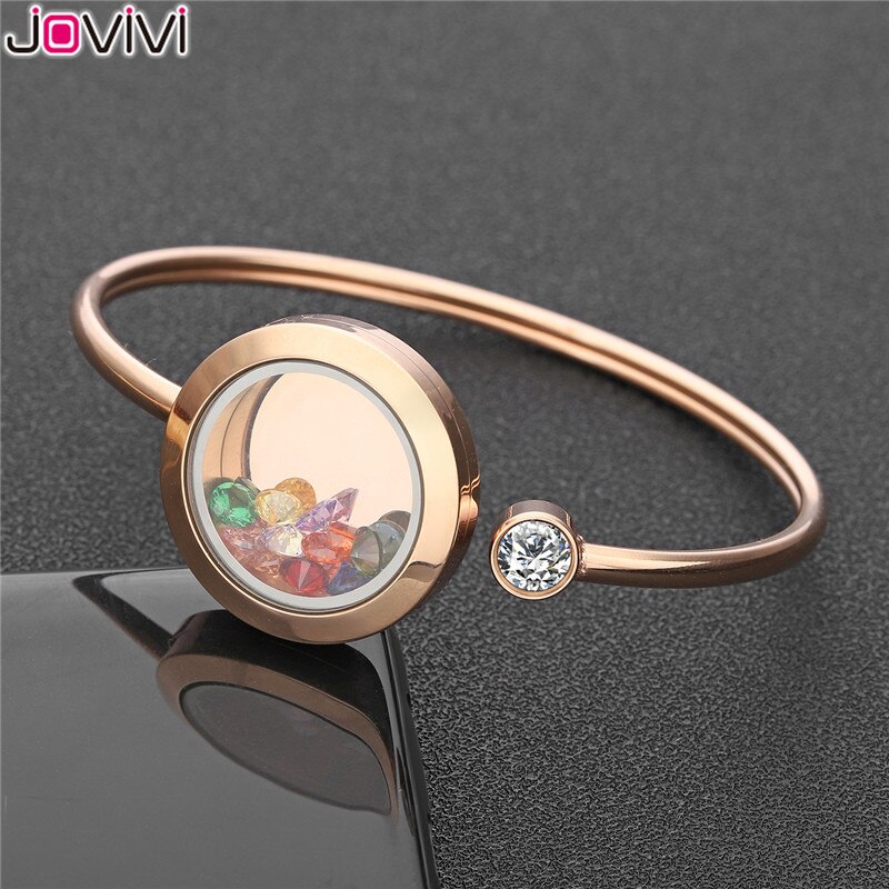 Jovivi in Acciaio Inox Zircone Birthstone Bracciali memoria galleggiante Medaglione di Vetro di Fascino Del Braccialetto Del Braccialetto Delle Donne Dei Monili di DIY Che Fanno
