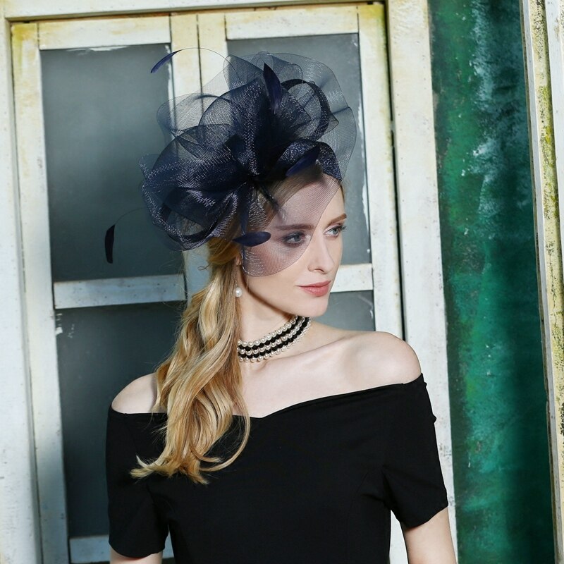 Fedoras Hat Lady Flower Wedding Hat Original British Little Party Headwear Female Church Hat Black B-8168