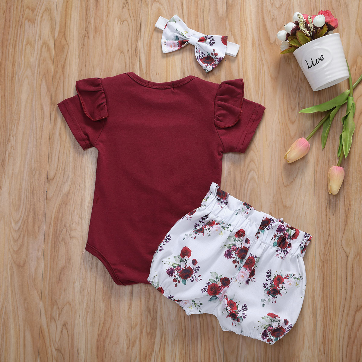 Citgeett Zomer Peuter Baby Meisje Bodysuit Tops Hart Bloemen Broek Hoofdband Outfits Shorts Sunsuit Set Kleding