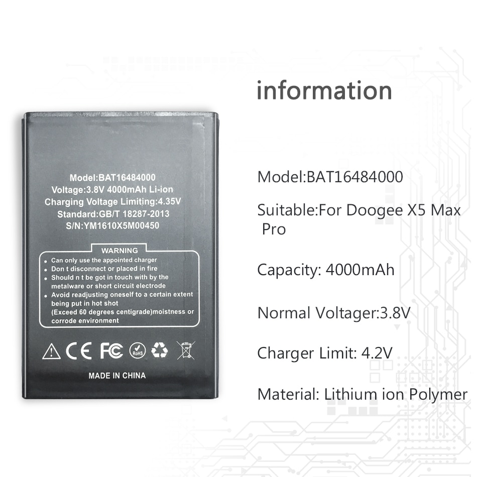 For DOOGEE X5 MAX X5max Pro 4000mAh Mobile Phone Battery For DOOGEE X5 MAX X5max Pro Battery BAT16484000