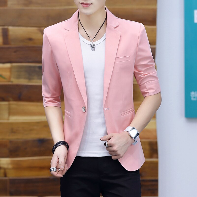 Blazer Men Summer Fashionable Casual Solid Half Sleeve Slim One-button Blazer for Men