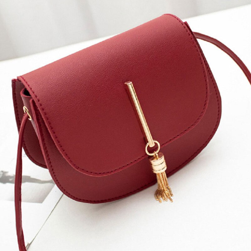 femenina, bolsas de mensajero de hombro con cierre liso de piel sintética, Mini bolso de mano con flecos, borlas y concha, , nueva