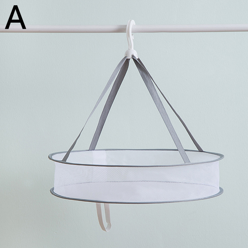 Diameter 48cm Laundry Basket Mesh Folding Nets Double Layer Windproof Clothes Dryer Drying Rack For Sweaters Hanging: 48cm / A