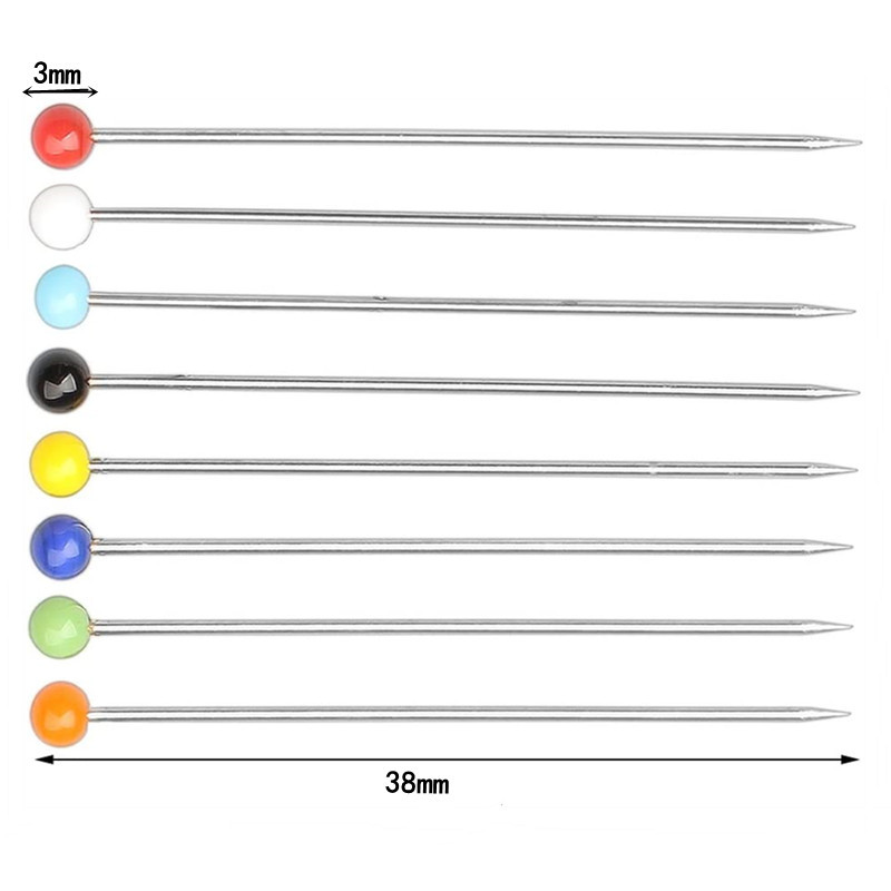 100 unids/caja de alfileres de cabeza de vidrio redondos coloridos, agujas de posicionamiento de empuje recto, accesorios de costura para herramientas de bricolaje de confección