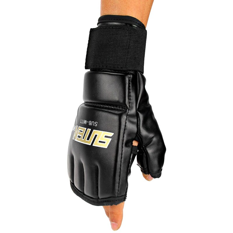 1 Pair Adult Boxing Gloves Half Finger Finger-separated Breathable Adjustable PU Hand Protector Fitness Fighting Accessories
